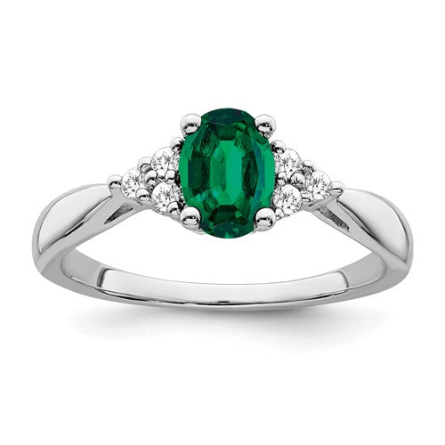 14k White or Yellow Gold Lab-Created Emerald Oval and Diamond Ring- Sparkle & Jade-SparkleAndJade.com RM7118-EM-012-WA