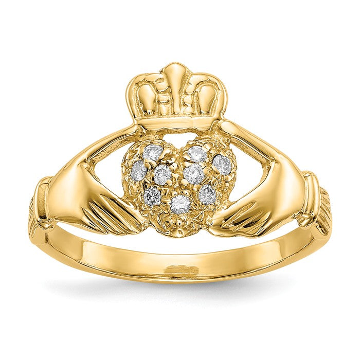 14k Yellow Gold 1/10ct AA Diamond Claddagh Ring- Sparkle & Jade-SparkleAndJade.com Y6307AA