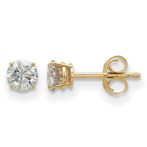 14k Yellow Gold 1/2ct. 4mm Round Moissanite 4-Prong Basket Post Earrin
