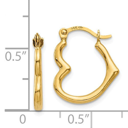 14k Yellow Gold 16mm Heart Hinged Hoop Earrings- Sparkle & Jade-SparkleAndJade.com TL746