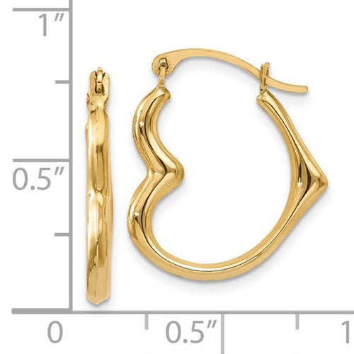 14k Yellow Gold 18mm Heart Hinged Hoop Earrings- Sparkle & Jade-SparkleAndJade.com YE1508