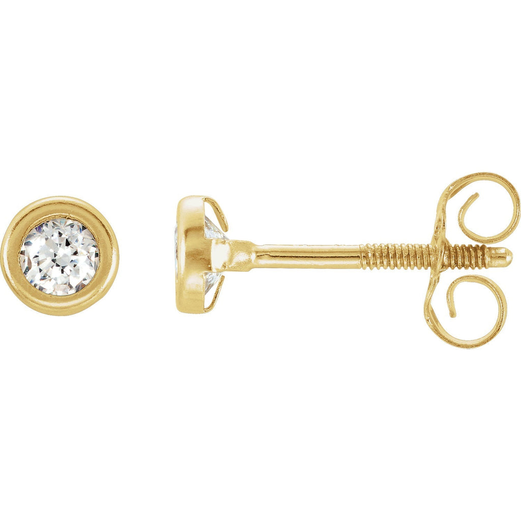 14k Yellow Gold 3mm Round Cubic Zirconia Bezel Set Screw Back Threaded Stud Earrings- Sparkle & Jade-SparkleAndJade.com 19153:246859000:P