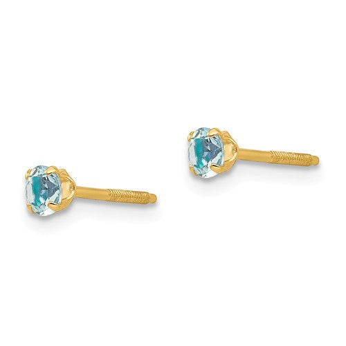 14k Yellow Gold 3mm Round Genuine Birthstone Screwback Earrings- Sparkle & Jade-SparkleAndJade.com 