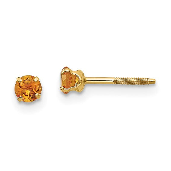 14k Yellow Gold 3mm Round Genuine Birthstone Screwback Earrings- Sparkle & Jade-SparkleAndJade.com GK122