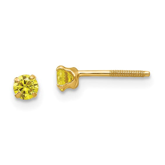 14k Yellow Gold 3mm Round Imitation Birthstone Screwback Earrings- Sparkle & Jade-SparkleAndJade.com GK203