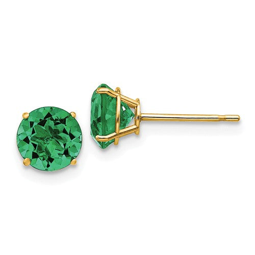 14k Yellow Gold 6mm Round Lab-Created Emerald Stud Earrings- Sparkle & Jade-SparkleAndJade.com EXS2014/CREM-4YB
