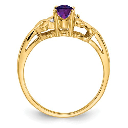 14k Yellow Gold 6x4mm Oval Amethyst and AA Diamond Heart Knot Side Ring- Sparkle & Jade-SparkleAndJade.com Y4690AM/AA