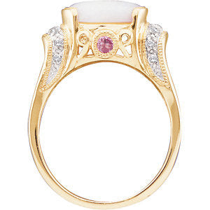 14k Yellow Gold Australian Opal, Pink Tourmaline & 1/6 CTW Diamond Ring- Sparkle & Jade-SparkleAndJade.com 64556:200400:P