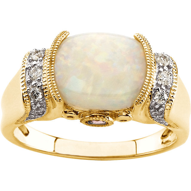14k Yellow Gold Australian Opal, Pink Tourmaline & 1/6 CTW Diamond Ring- Sparkle & Jade-SparkleAndJade.com 64556:200400:P