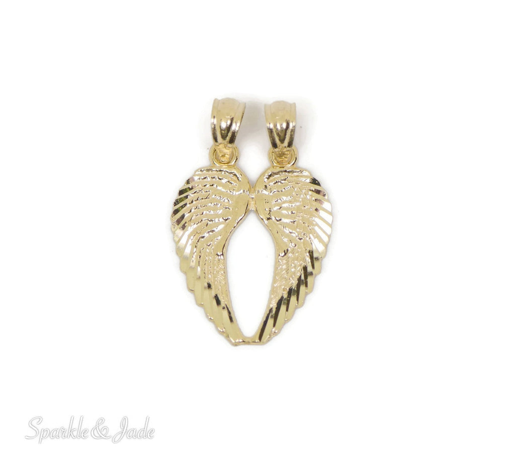 14k Yellow Gold Break Apart Diamond-Cut Angel Wings Pendant- Sparkle & Jade-SparkleAndJade.com C4528