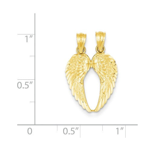 14k Yellow Gold Break Apart Diamond-Cut Angel Wings Pendant- Sparkle & Jade-SparkleAndJade.com C4528