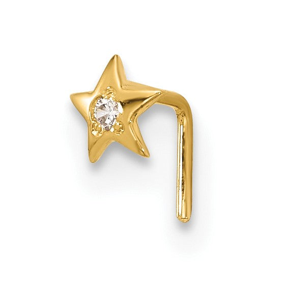 14k Yellow Gold CZ Bezel Star Nose Stud- Sparkle & Jade-SparkleAndJade.com BD104