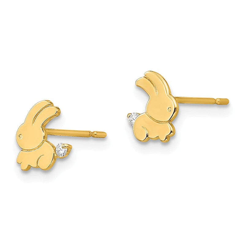 14k Yellow Gold CZ Children's Bunny Post Earrings- Sparkle & Jade-SparkleAndJade.com GK825