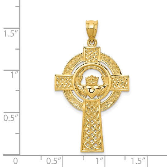14k Yellow Gold Celtic Claddagh Cross Pendant- Sparkle & Jade-SparkleAndJade.com C2703