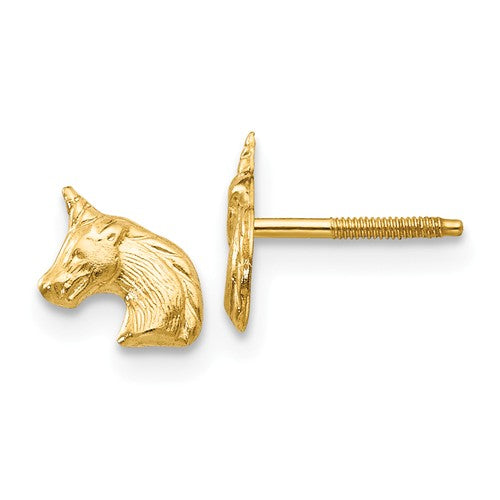 14k Yellow Gold Unicorn Screw Back Post Earrings- Sparkle & Jade-SparkleAndJade.com GK578
