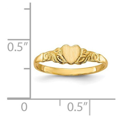 10k or 14k Yellow Gold Child's Intricate Heart Ring w/ Optional Initial Engraving- Sparkle & Jade-SparkleAndJade.com 