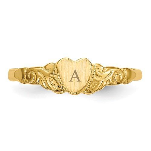 10k or 14k Yellow Gold Child's Intricate Heart Ring w/ Optional Initial Engraving- Sparkle & Jade-SparkleAndJade.com 