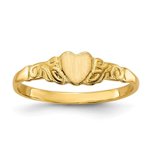 10k or 14k Yellow Gold Child's Intricate Heart Ring w/ Optional Initial Engraving- Sparkle & Jade-SparkleAndJade.com R222