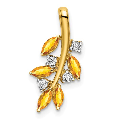 14k Yellow Gold Citrine and Diamond Leaves Pendant- Sparkle & Jade-SparkleAndJade.com PM7127-CI-009-YA