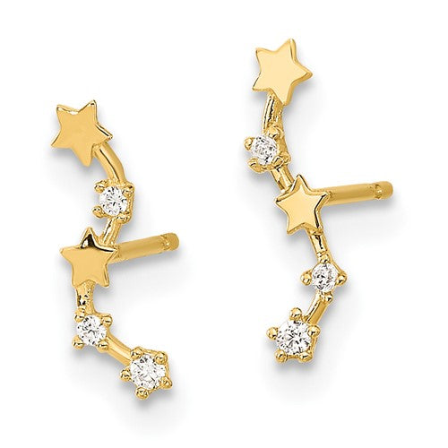 14k Yellow Gold Curved Stars CZ Post Climber Earrings- Sparkle & Jade-SparkleAndJade.com GK921