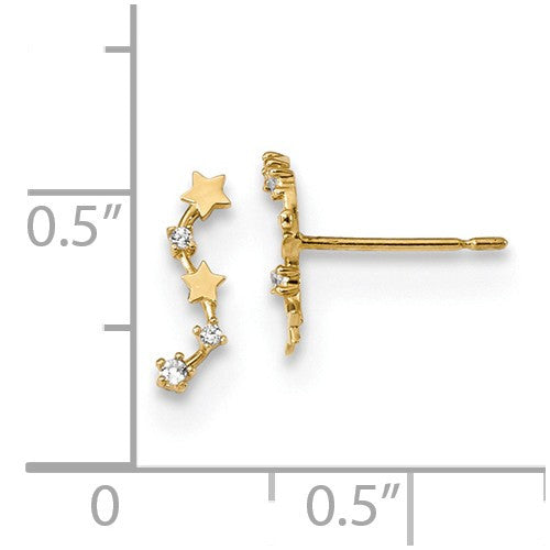 14k Yellow Gold Curved Stars CZ Post Climber Earrings- Sparkle & Jade-SparkleAndJade.com GK921
