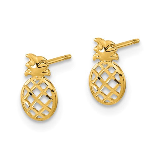 14k Yellow Gold D/C Pineapple Post Earrings- Sparkle & Jade-SparkleAndJade.com GK830