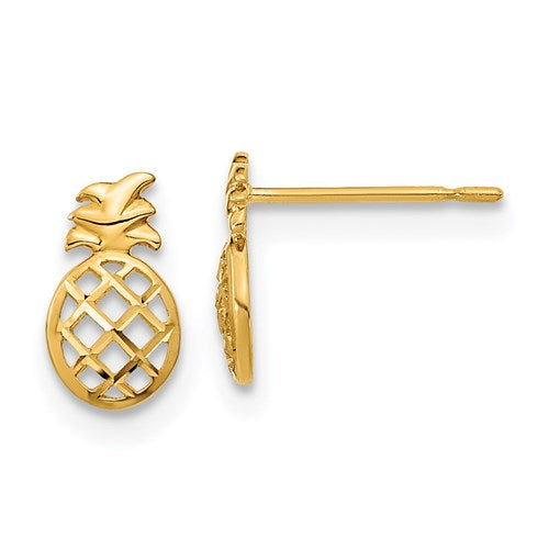 14k Yellow Gold D/C Pineapple Post Earrings- Sparkle & Jade-SparkleAndJade.com GK830