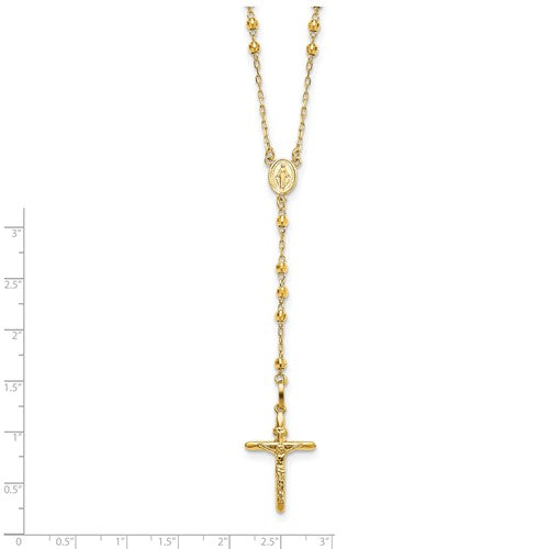14k Yellow Gold Diamond-cut 3mm Beaded Semi-solid Rosary Necklace- Sparkle & Jade-SparkleAndJade.com SF2065-24