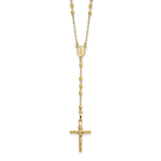 14k Yellow Gold Diamond-cut 3mm Beaded Semi-solid Rosary Necklace- Sparkle & Jade-SparkleAndJade.com SF2065-24