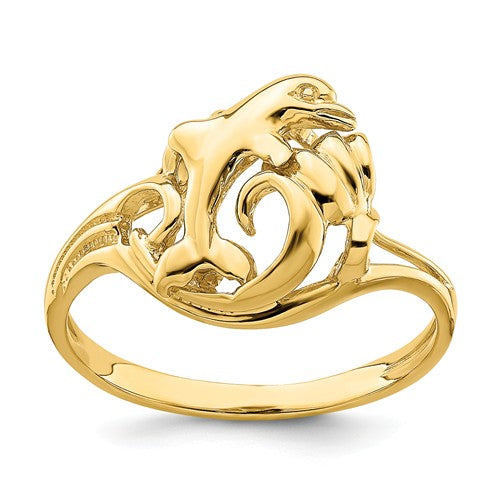 14k Yellow Gold Dolphin Jumping In Wave Ring- Sparkle & Jade-SparkleAndJade.com R833