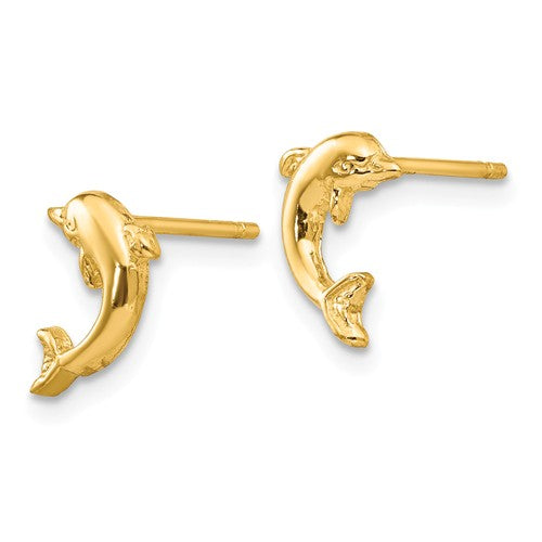 14k Yellow Gold Dolphin Post Earrings- Sparkle & Jade-SparkleAndJade.com TE620
