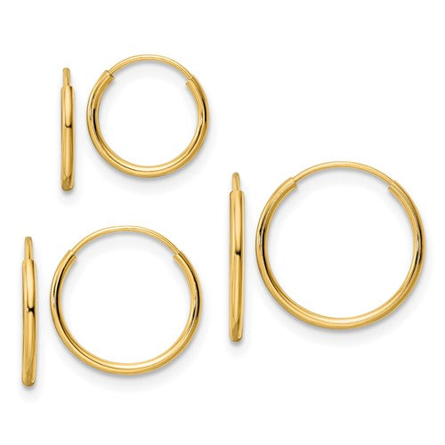 3 Pairs top 14k Yellow Gold Hoop Earrings