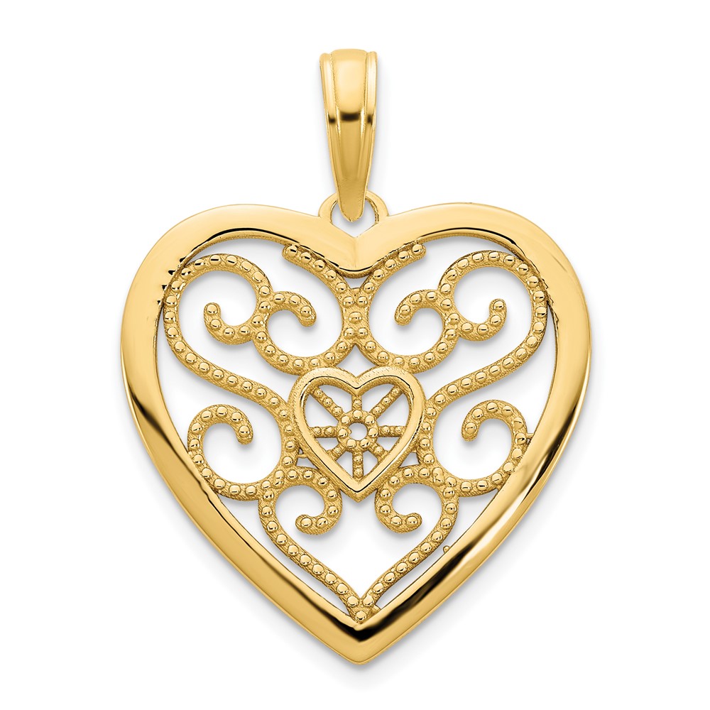 14k Yellow Gold Fancy Heart Pendant- Sparkle & Jade-SparkleAndJade.com D5040