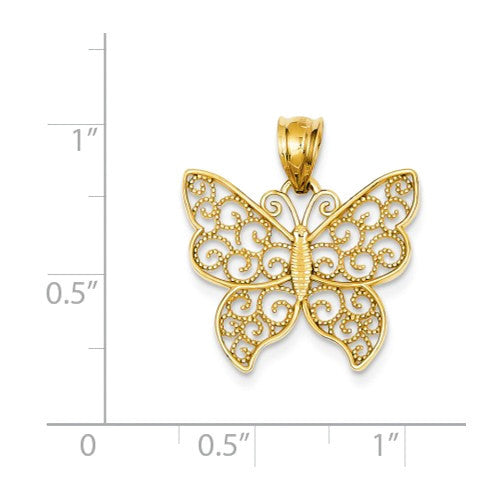 14k Yellow Gold Filigree Butterfly Pendant- Sparkle & Jade-SparkleAndJade.com K4240 / K6477