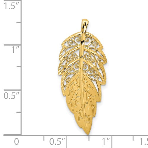 14k Yellow Gold Filigree Leaf Chain Slide Pendant- Sparkle & Jade-SparkleAndJade.com C4494