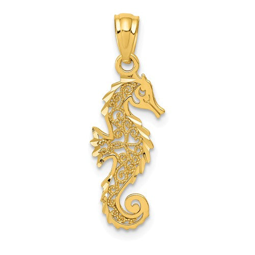 14k Yellow Gold Filigree Seahorse Pendant- Sparkle & Jade-SparkleAndJade.com YC1247