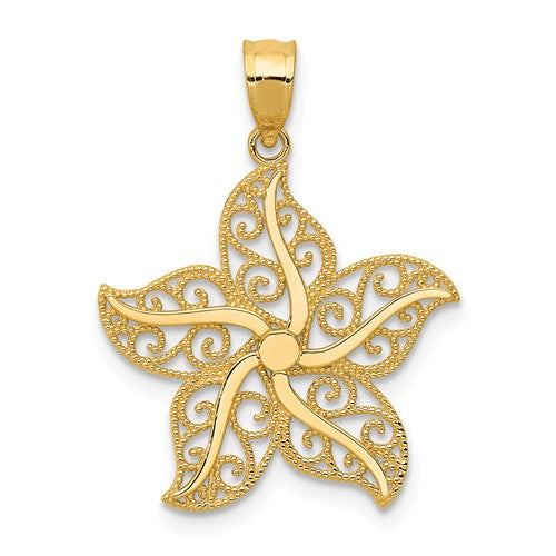 14k Yellow Gold Filigree Starfish Pendant- Sparkle & Jade-SparkleAndJade.com K6057