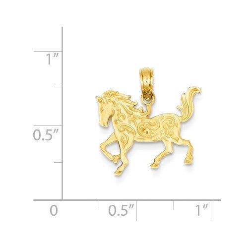 14k Yellow Gold Filigree Textured Horse Pendant- Sparkle & Jade-SparkleAndJade.com C3505