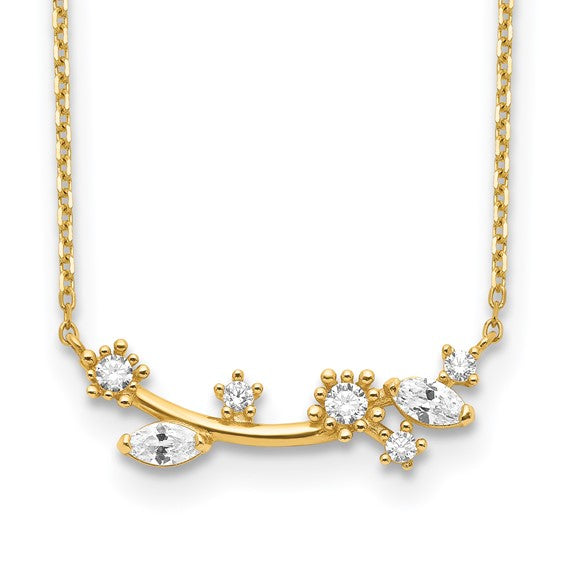 14k Yellow Gold Floral CZ Branch Bar 18" Necklace- Sparkle & Jade-SparkleAndJade.com SF2785-18