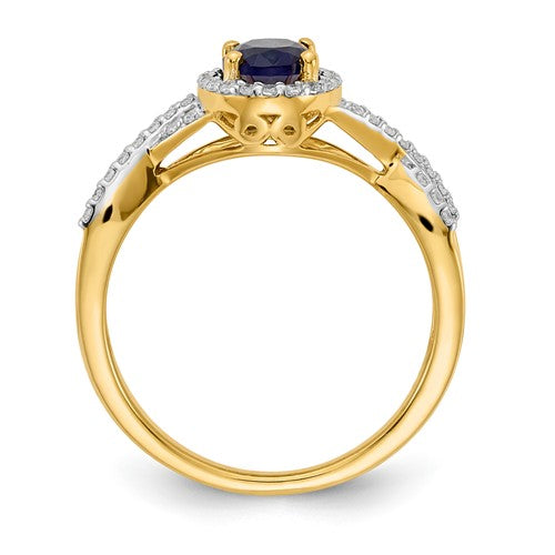 14k Yellow Gold Genuine Blue Sapphire Oval & Diamond Halo Twist Ring- Sparkle & Jade-SparkleAndJade.com Y11328S/AA RM5759-SA-020-YA