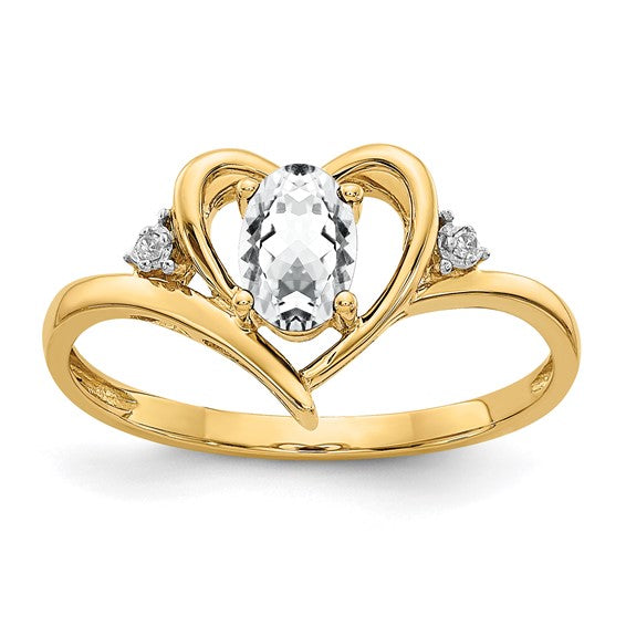 14k Yellow Gold Genuine Gemstone Diamond Heart Rings- Sparkle & Jade-SparkleAndJade.com XBS483