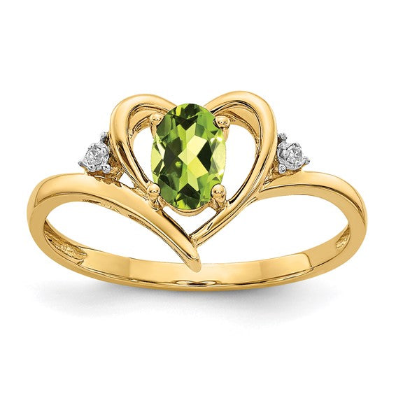 14k Yellow Gold Genuine Gemstone Diamond Heart Rings- Sparkle & Jade-SparkleAndJade.com XBS497