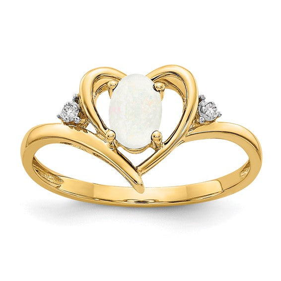 14k Yellow Gold Genuine Gemstone Diamond Heart Rings- Sparkle & Jade-SparkleAndJade.com XBS499