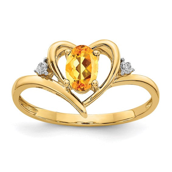 14k Yellow Gold Genuine Gemstone Diamond Heart Rings- Sparkle & Jade-SparkleAndJade.com XBS500