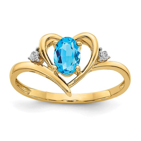 14k Yellow Gold Genuine Gemstone Diamond Heart Rings- Sparkle & Jade-SparkleAndJade.com XBS501