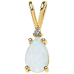 14k Yellow Gold Genuine Opal Pear & Diamond Pendant or Necklace- Sparkle & Jade-SparkleAndJade.com 61972:253861:P