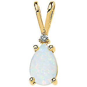 14k Yellow Gold Genuine Opal Pear Teardrop Diamond Pendant