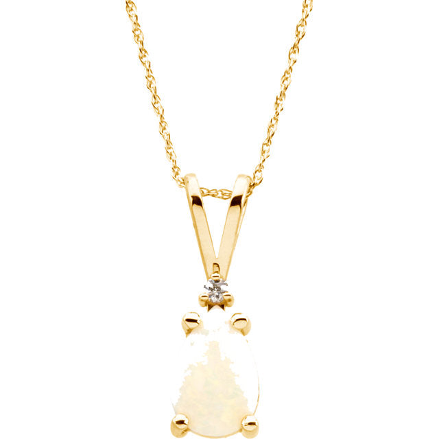 14k Yellow Gold Genuine Opal Pear & Diamond Pendant or Necklace- Sparkle & Jade-SparkleAndJade.com 69029:61972:P