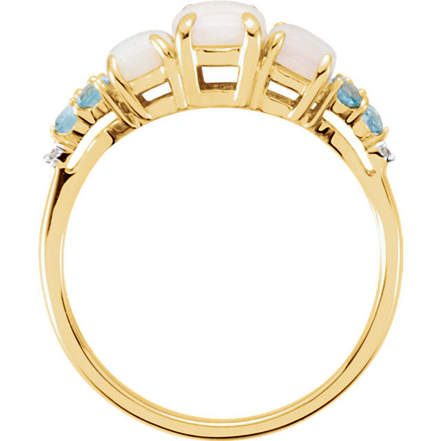 14k Yellow Gold Genuine Opal, Swiss Blue Topaz & Diamond Ring- Sparkle & Jade-SparkleAndJade.com 68167:101:P