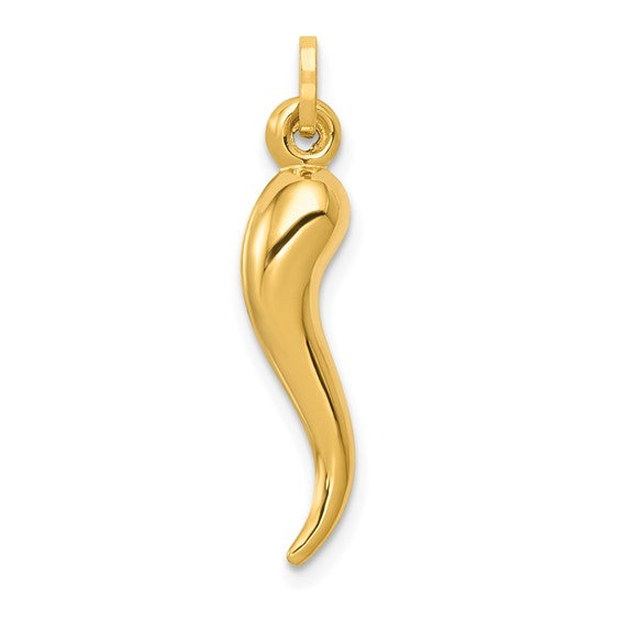 14k Gold Solid Italian Horn Pendant 25.4mm | Sarraf.com